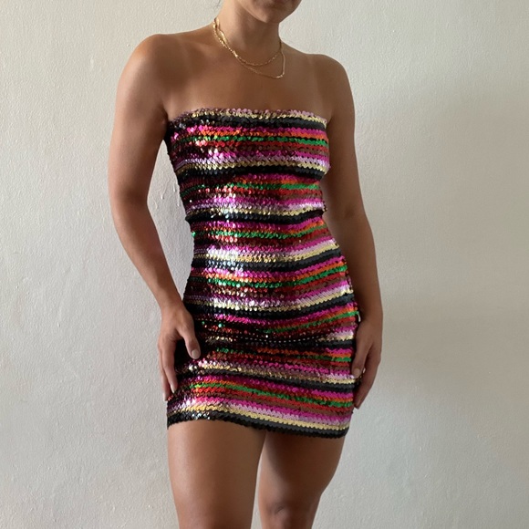 UO Rainbow Stripped Sequin Mini Dress - Picture 4 of 8